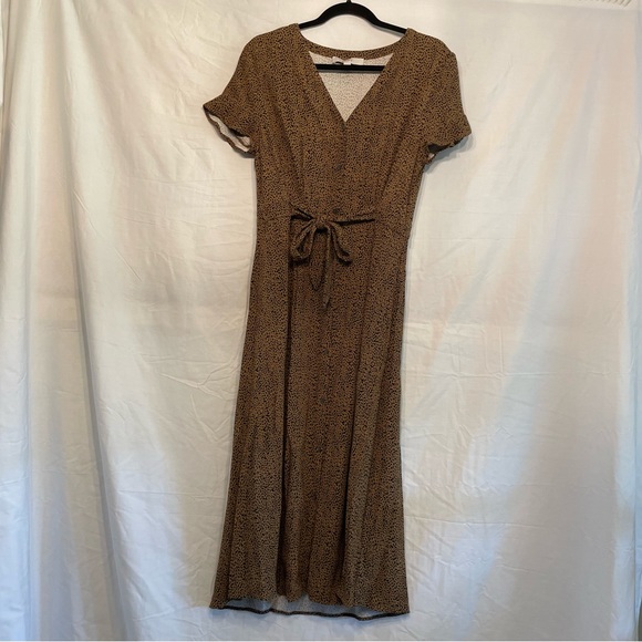 Ann Taylor Loft Leopard Print V-Neck Midi Shirtdress Size 10 - Picture 2 of 12